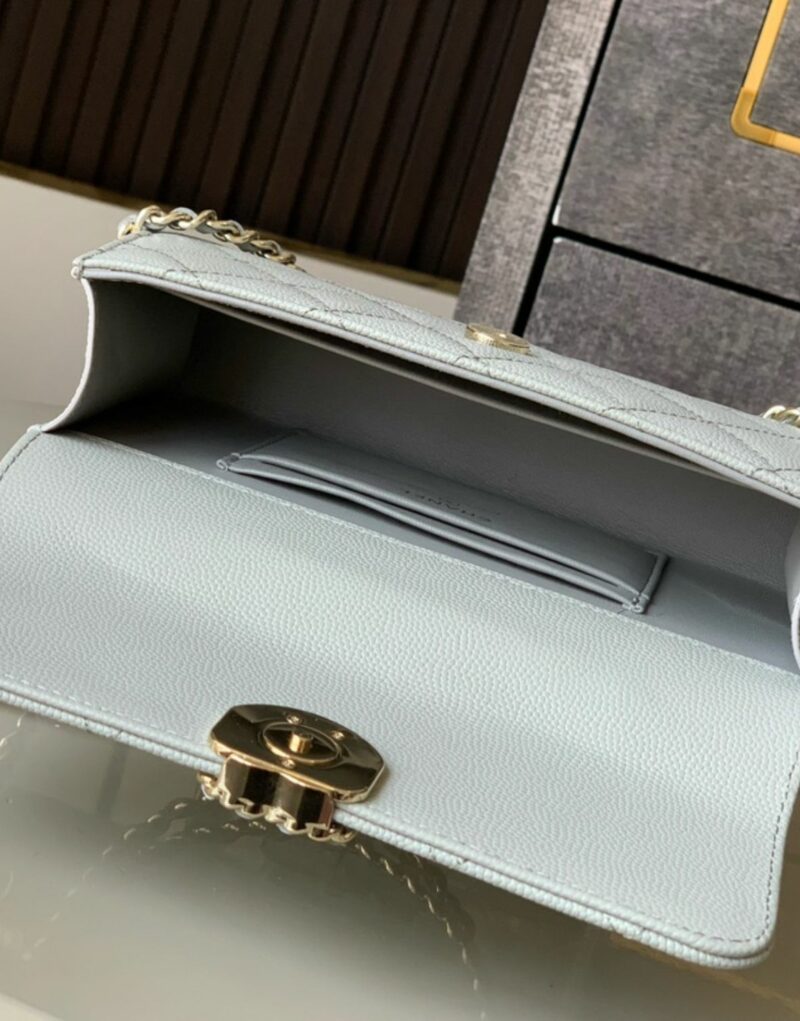 [True-to-ORIGINAL] Chanel Flap Phone Holder With Chain Light Blue For Women 18cm/7.1in