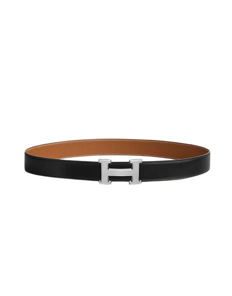 Hermes H Guillochee Belt 32mm Buckle And Reversible Leather Strap Noir H064540CK05