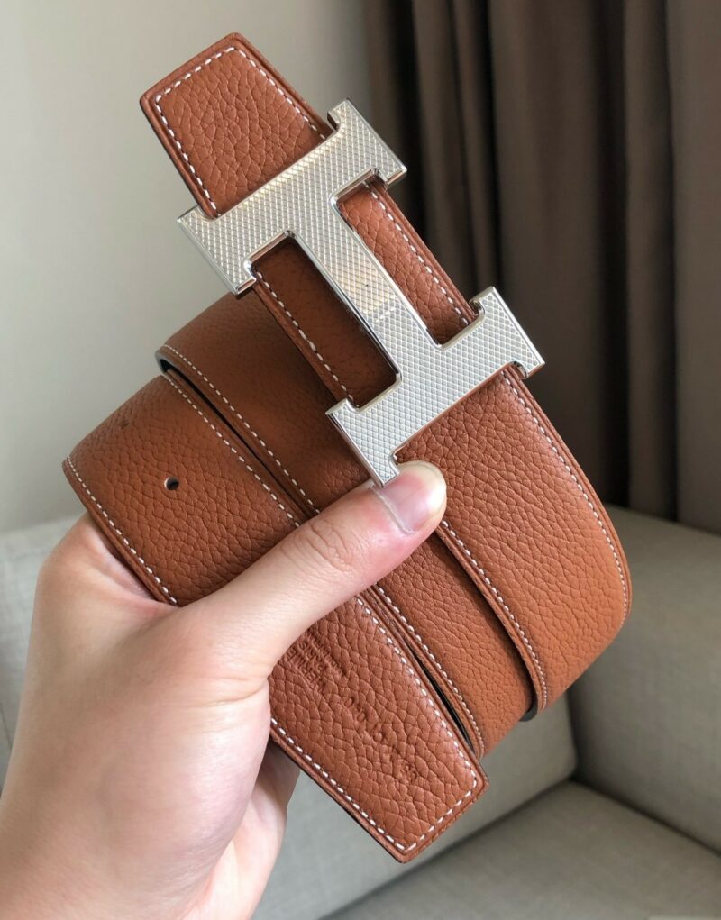 Hermes H Guillochee Belt 32mm Buckle And Reversible Leather Strap Noir H064540CK05