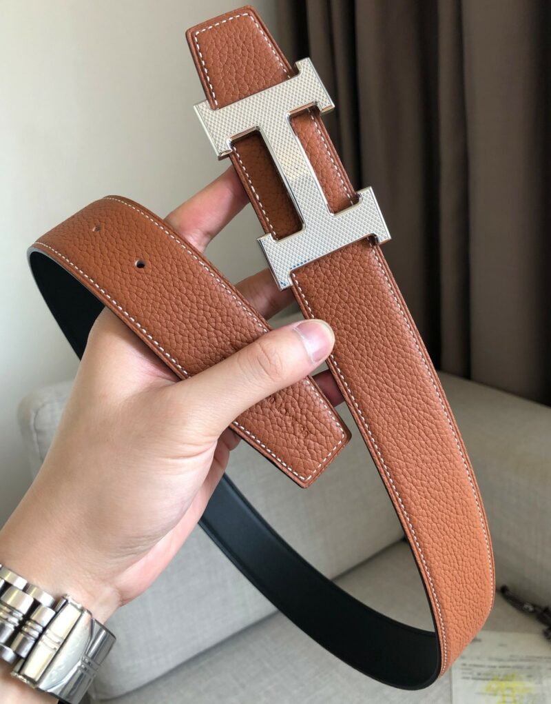 Hermes H Guillochee Belt 32mm Buckle And Reversible Leather Strap Noir H064540CK05