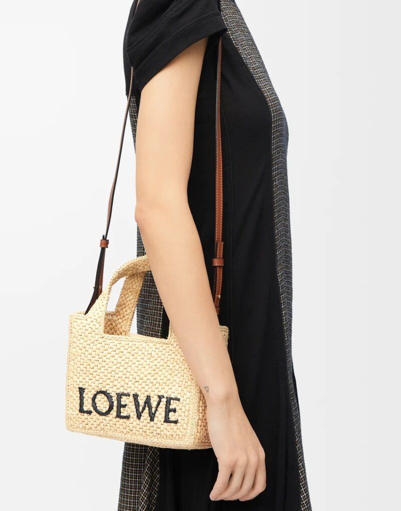 [True-to-ORIGINAL] Loewe Mini Font Tote Raffia Natural For Women 16cm/6.3in - A685V46X01