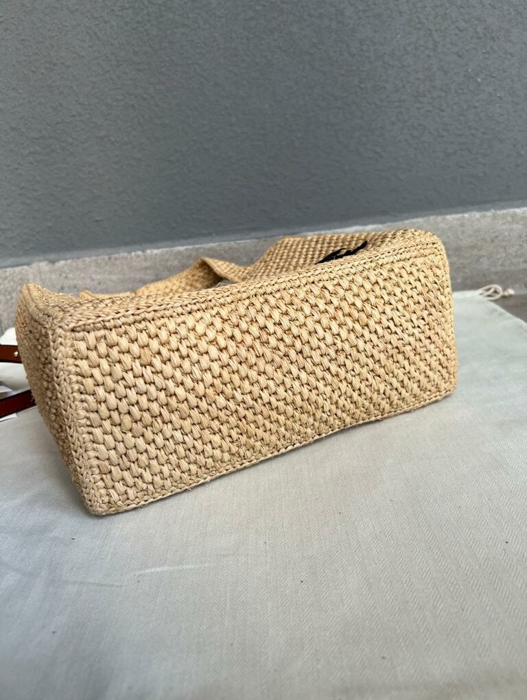 [True-to-ORIGINAL] Loewe Mini Font Tote Raffia Natural For Women 16cm/6.3in - A685V46X01