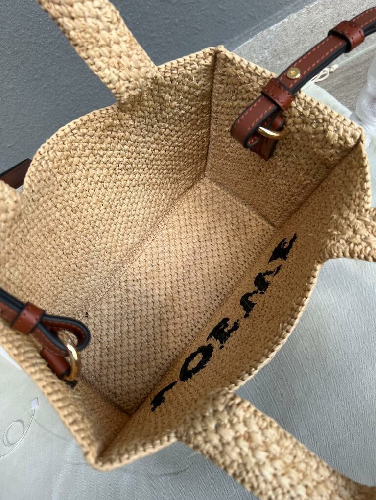 [True-to-ORIGINAL] Loewe Mini Font Tote Raffia Natural For Women 16cm/6.3in - A685V46X01