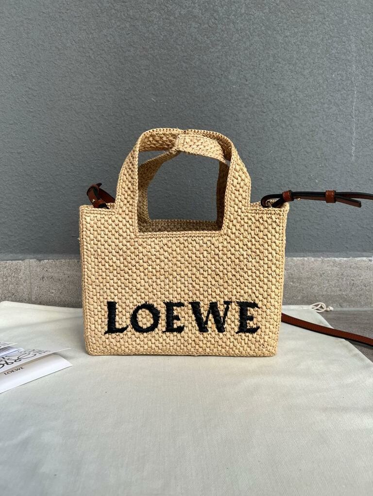 [True-to-ORIGINAL] Loewe Mini Font Tote Raffia Natural For Women 16cm/6.3in - A685V46X01