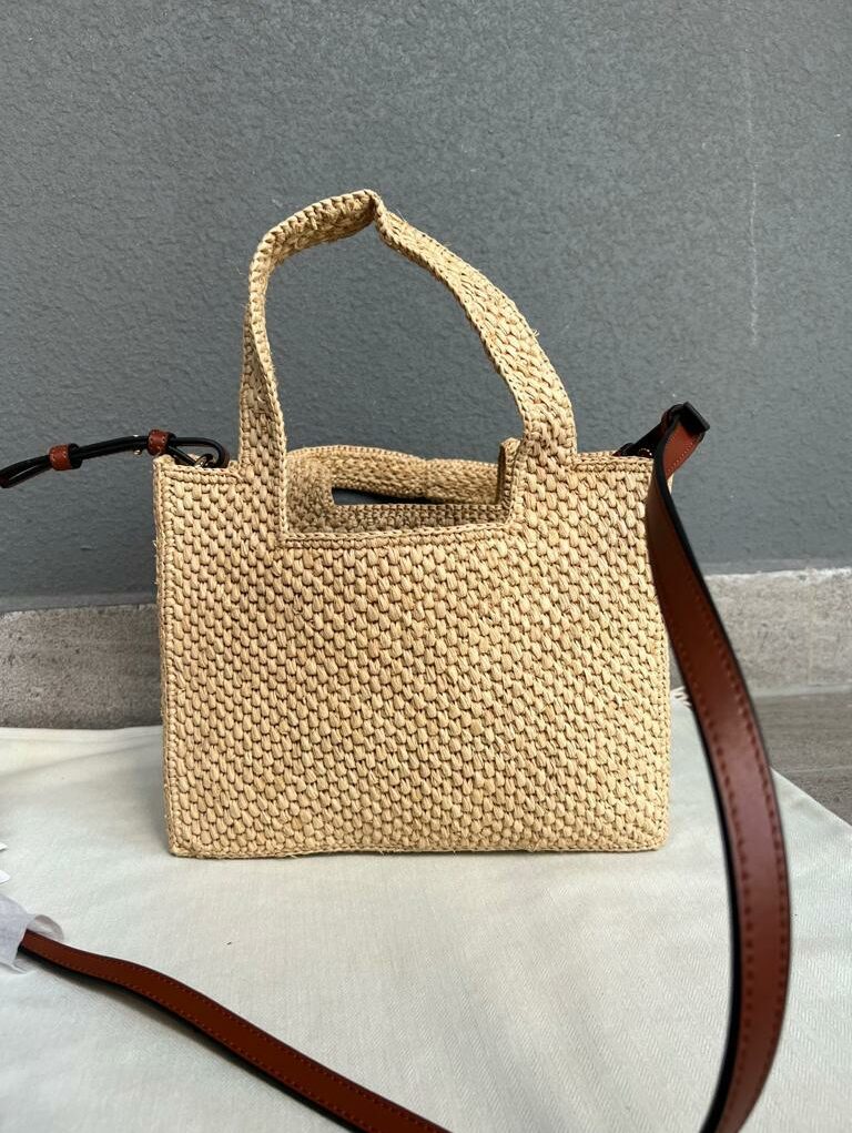 [True-to-ORIGINAL] Loewe Mini Font Tote Raffia Natural For Women 16cm/6.3in - A685V46X01