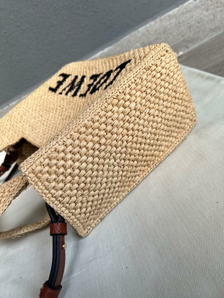 [True-to-ORIGINAL] Loewe Mini Font Tote Raffia Natural For Women 16cm/6.3in - A685V46X01