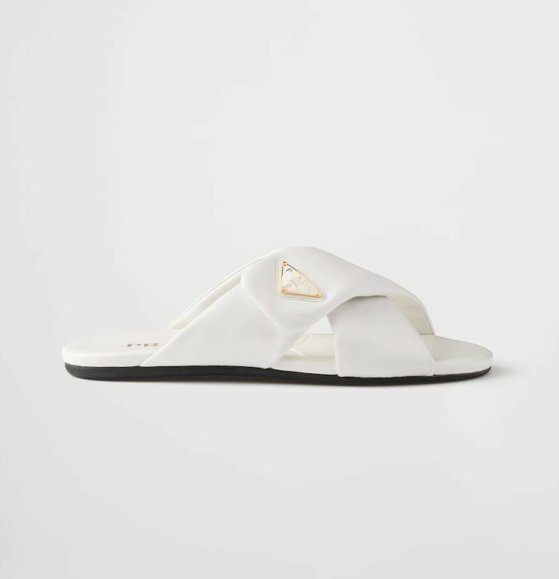 Prada Padded Leather Slides White For Women 1XX713_ZHP_F0009_F_005