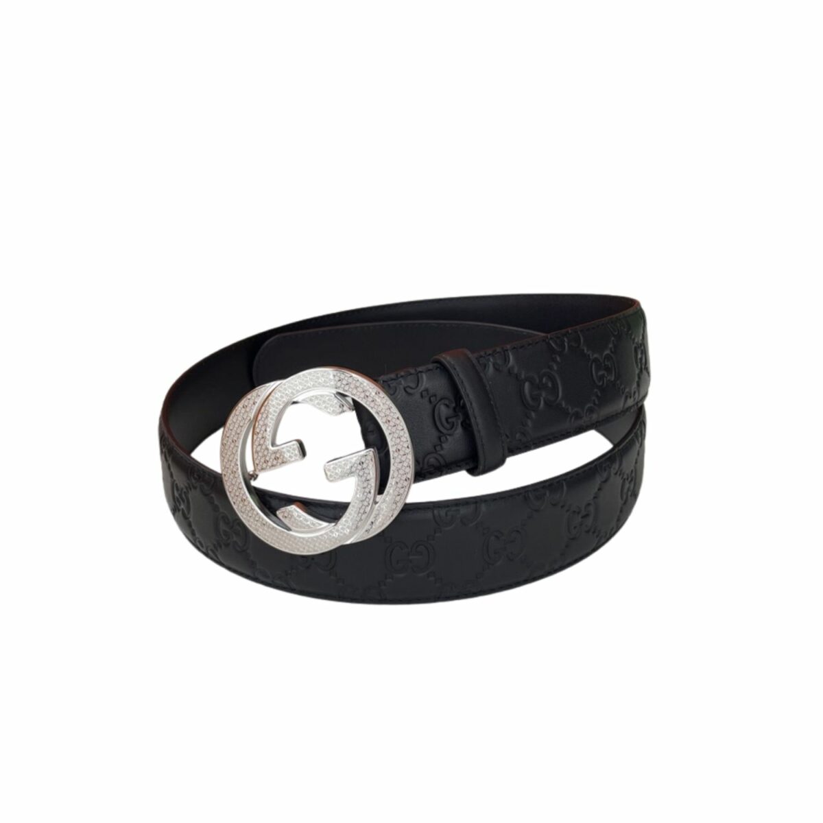 Gucci Iconic GG Buckle Belt Embossed Black With Silver Bling Buckle 40mm