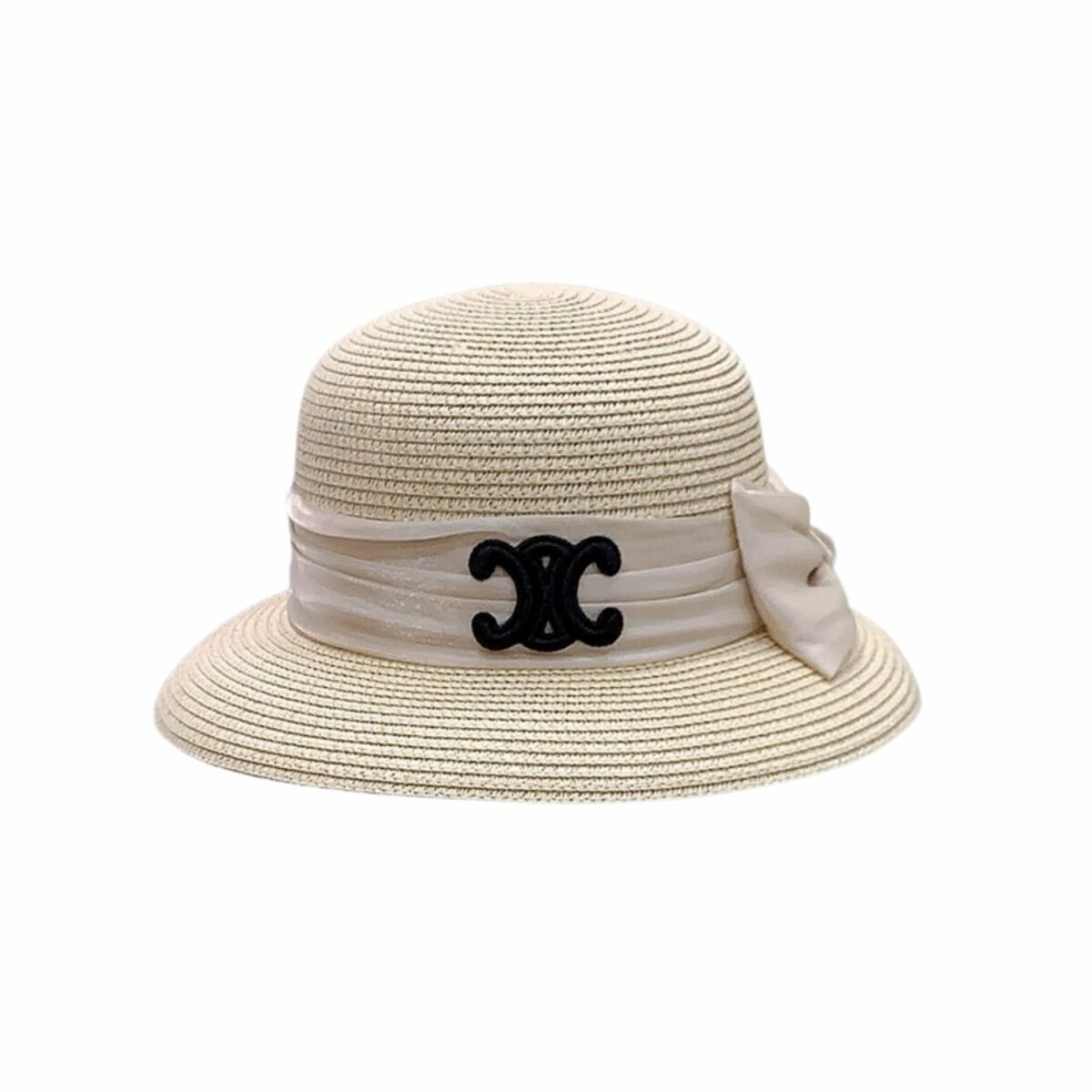 Celine Straw Hat With Satin Ribbon Bow Beige For Women 58cm/22.8in