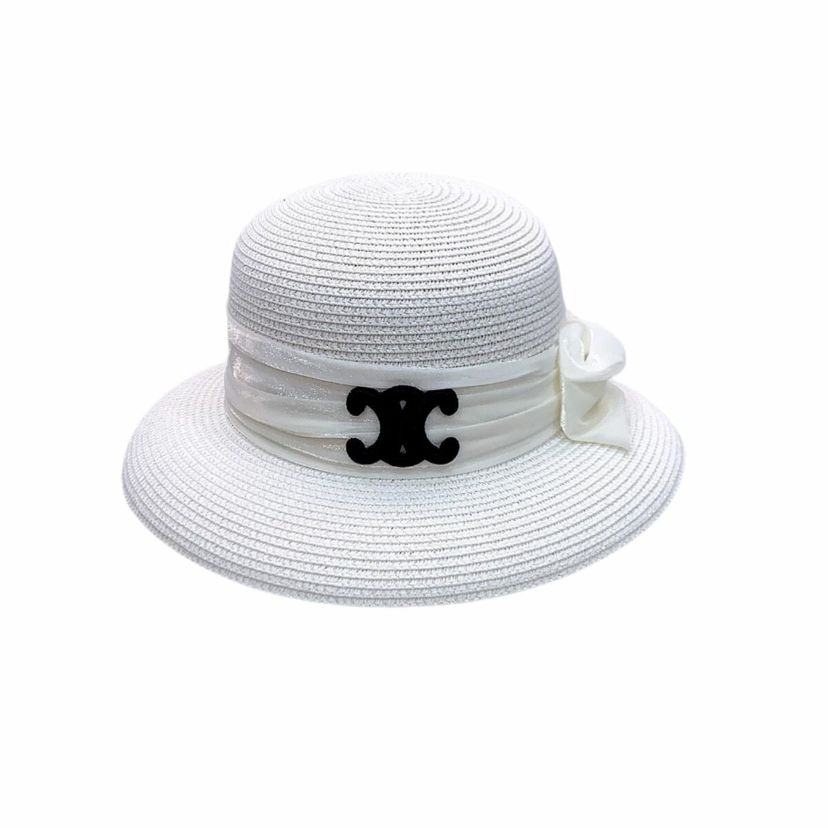 Celine Straw Hat With Satin Ribbon Bow White For Women 58cm/22.8in