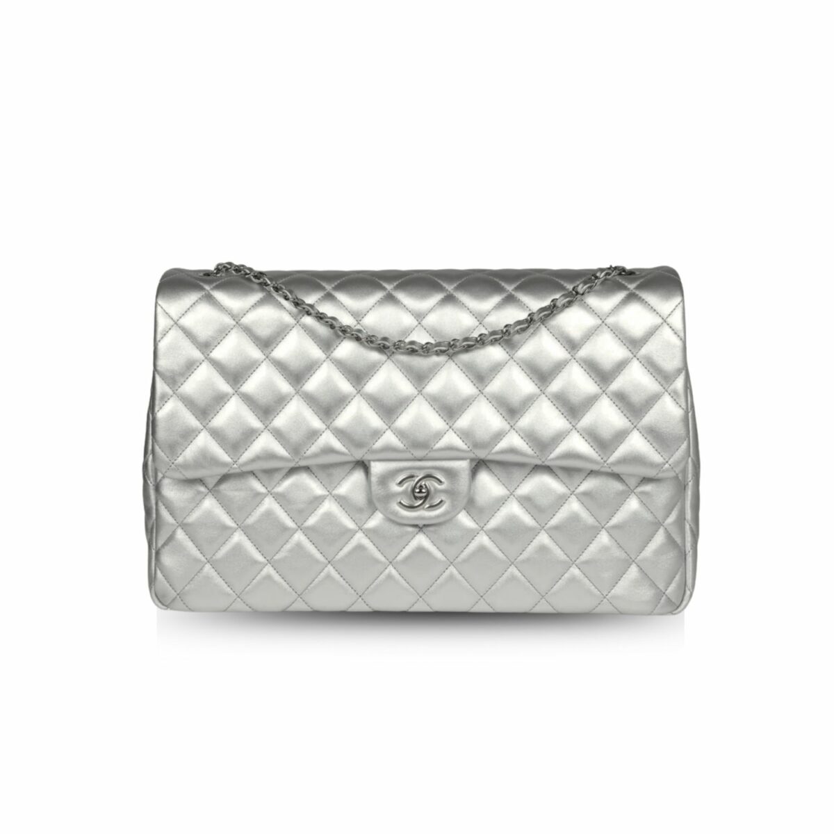 Chanel Maxi Jumbo XL Classic Bag Silver For Women 35cm/13.8in