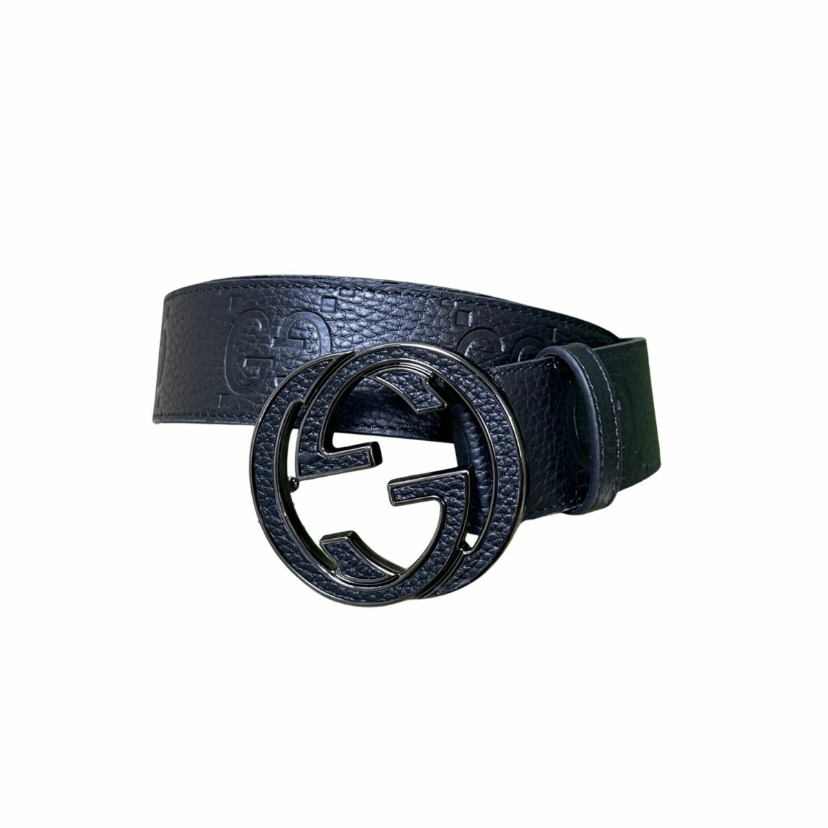 Gucci GG Marmont Circle Buckle Belt Black Leather With Black Trim 40mm