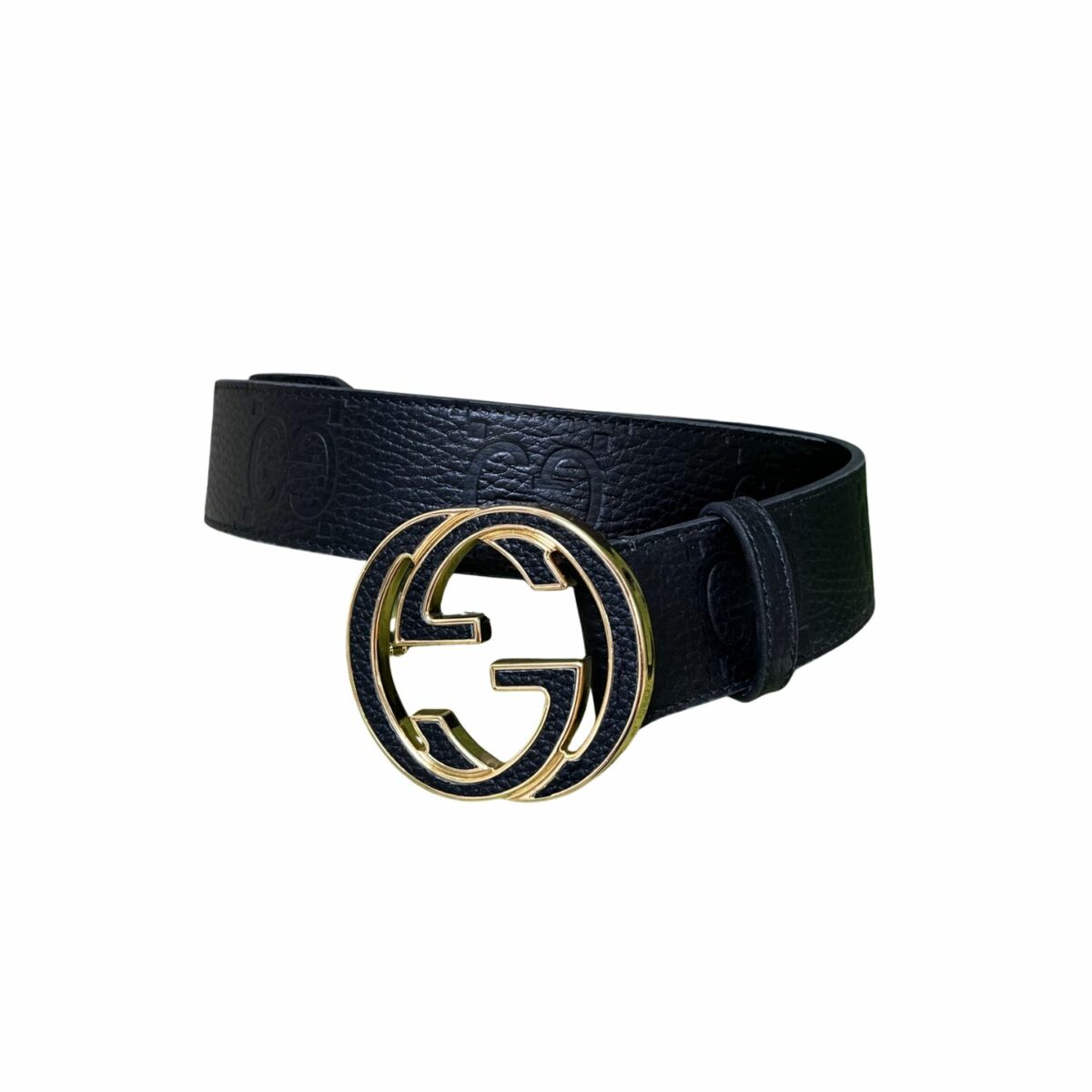 Gucci GG Marmont Circle Buckle Belt Black Leather With Gold Trim 40mm