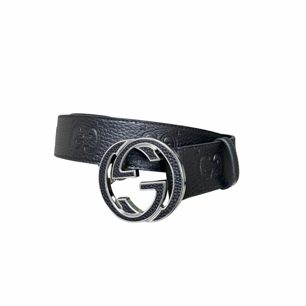 Gucci GG Marmont Circle Buckle Belt Black Leather With Silver Trim 40mm
