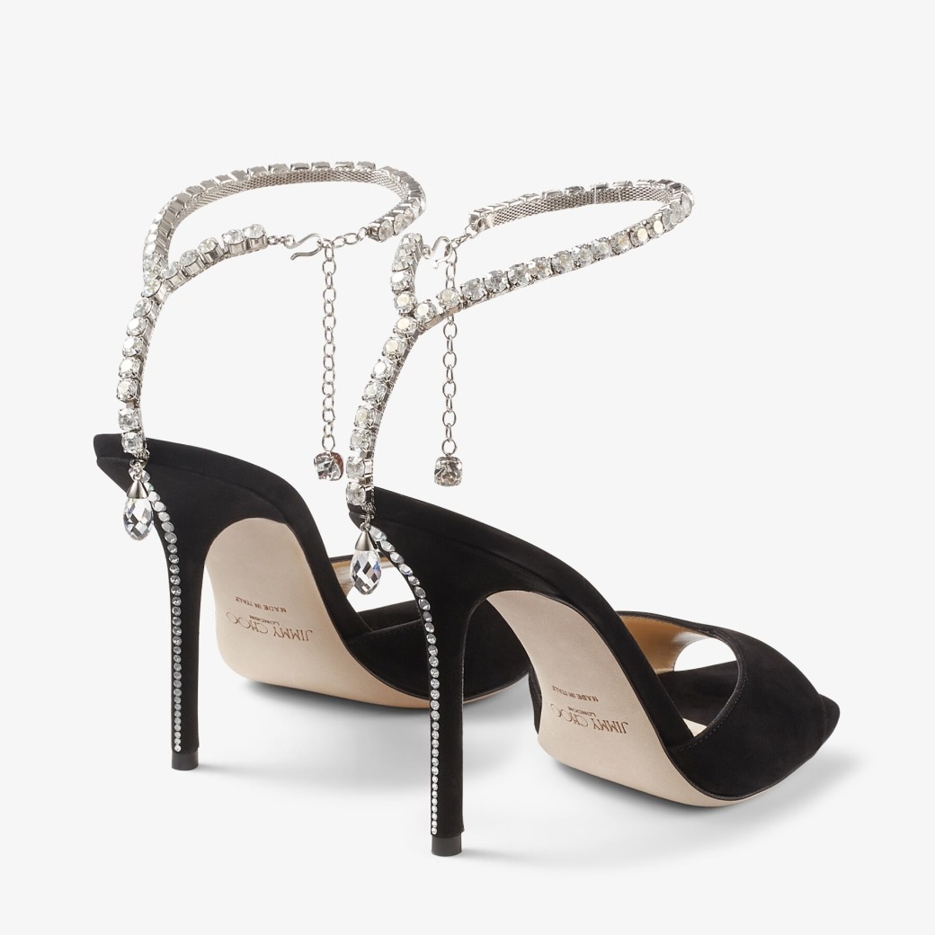 Jimmy Choo Saeda Sandal 100 Black/Crystal For Women SAEDASANDAL100EWA