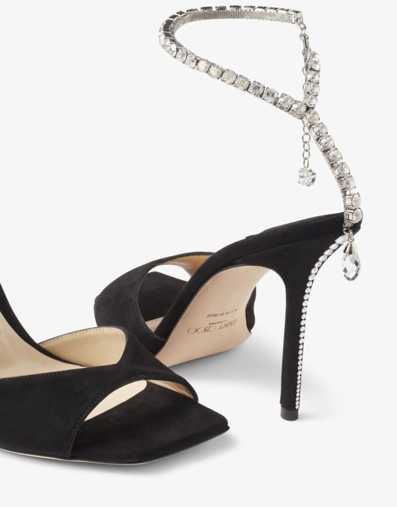 Jimmy Choo Saeda Sandal 100 Black/Crystal For Women SAEDASANDAL100EWA