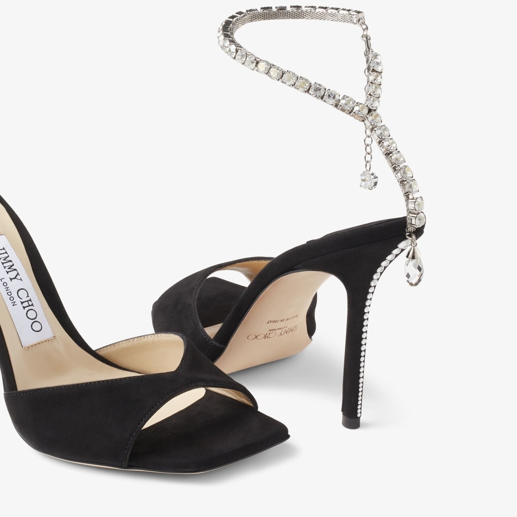 Jimmy Choo Saeda Sandal 100 Black/Crystal For Women SAEDASANDAL100EWA