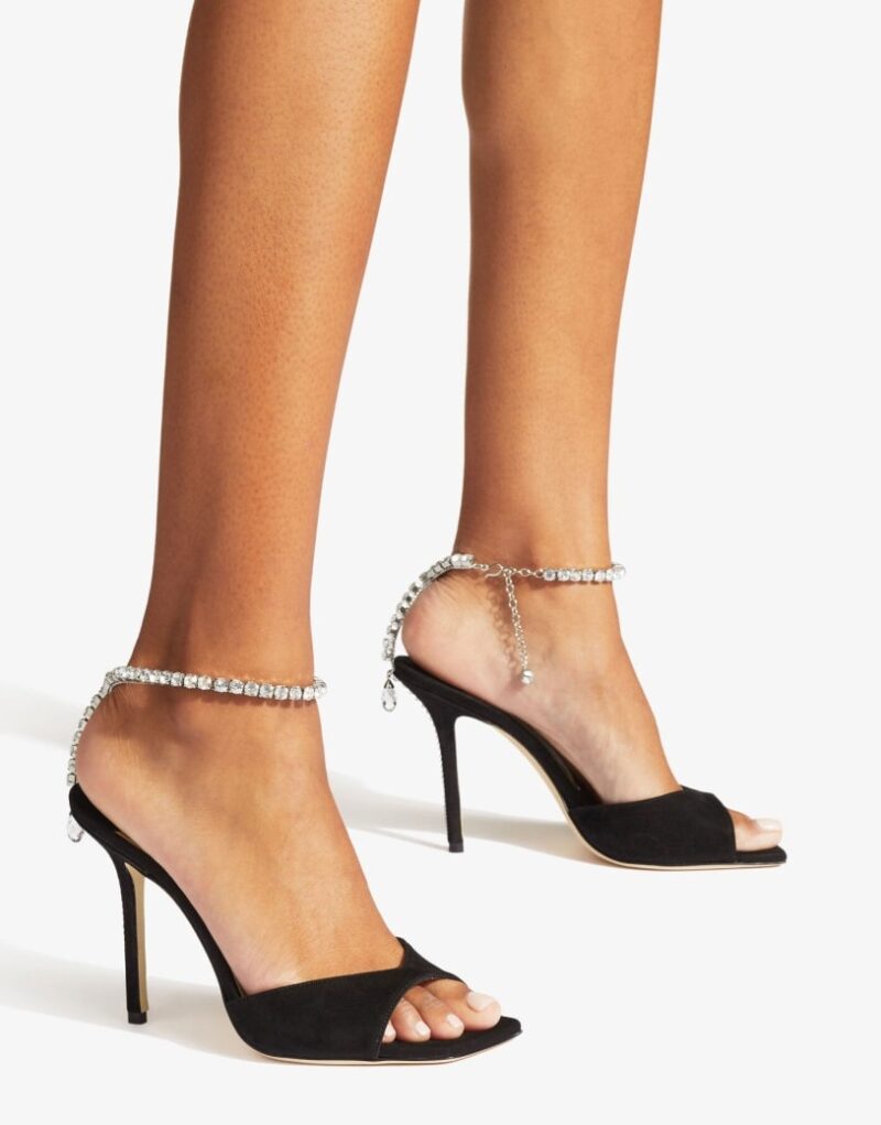 Jimmy Choo Saeda Sandal 100 Black/Crystal For Women SAEDASANDAL100EWA