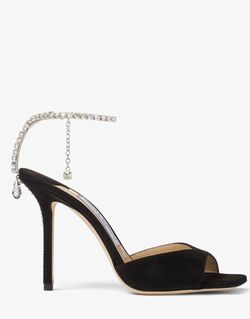Jimmy Choo Saeda Sandal 100 Black/Crystal For Women SAEDASANDAL100EWA