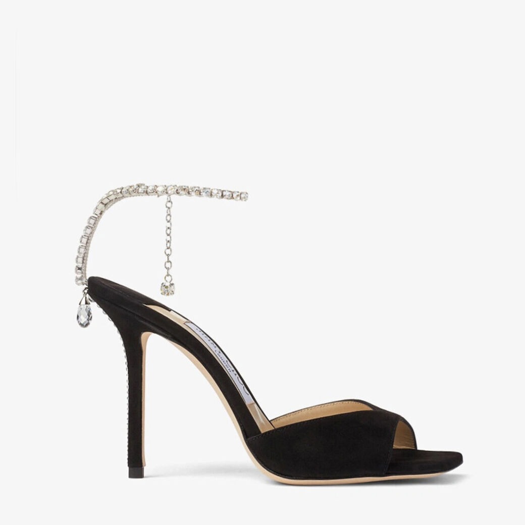 Jimmy Choo Saeda Sandal 100 Black/Crystal For Women SAEDASANDAL100EWA
