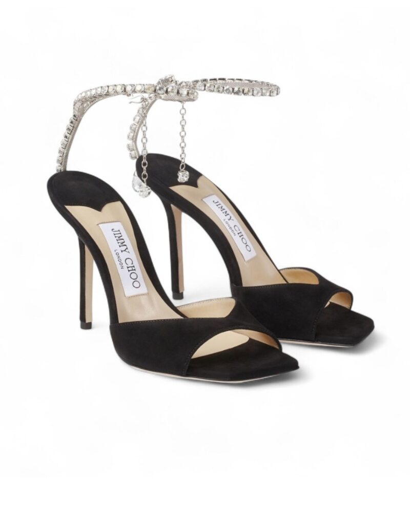 Jimmy Choo Saeda Sandal 100 Black/Crystal For Women SAEDASANDAL100EWA