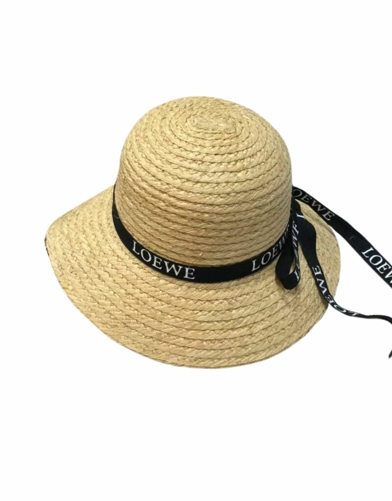 Loewe Straw Sun Hat Raffia With Black Ribbon Logo Beige For Women 57cm/22.4in