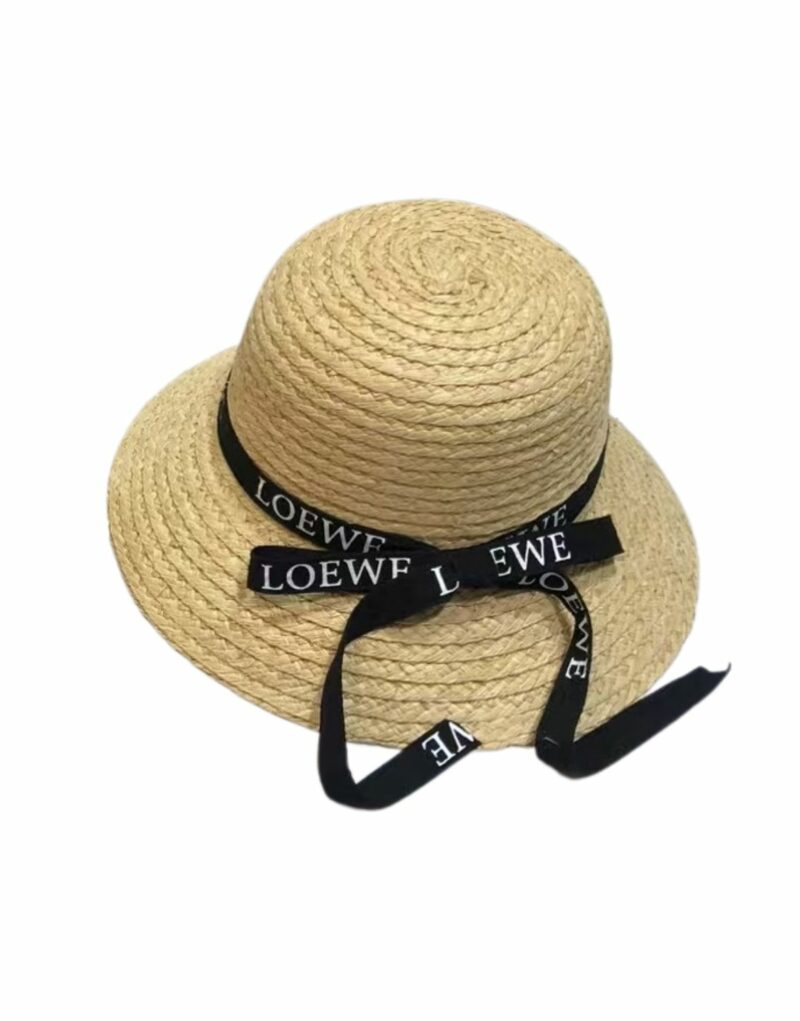 Loewe Straw Sun Hat Raffia With Black Ribbon Logo Beige For Women 57cm/22.4in
