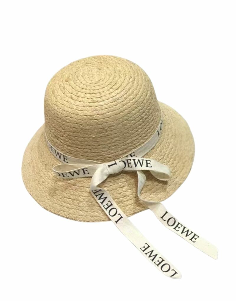 Loewe Straw Sun Hat Raffia With White Ribbon Logo Beige For Women 57cm/22.4in
