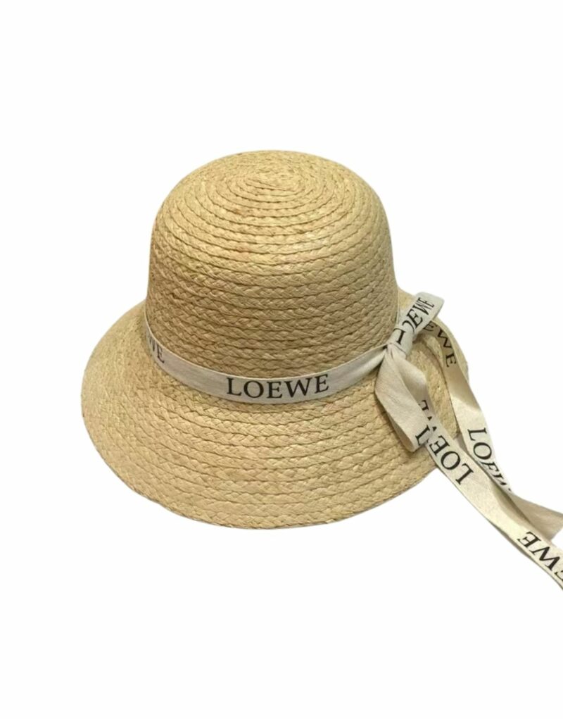 Loewe Straw Sun Hat Raffia With White Ribbon Logo Beige For Women 57cm/22.4in