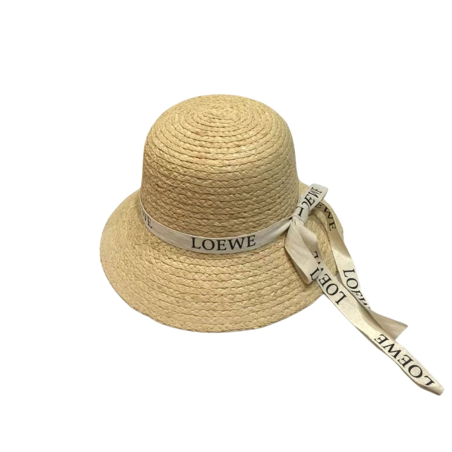 Loewe Straw Sun Hat Raffia With White Ribbon Logo Beige For Women 57cm/22.4in