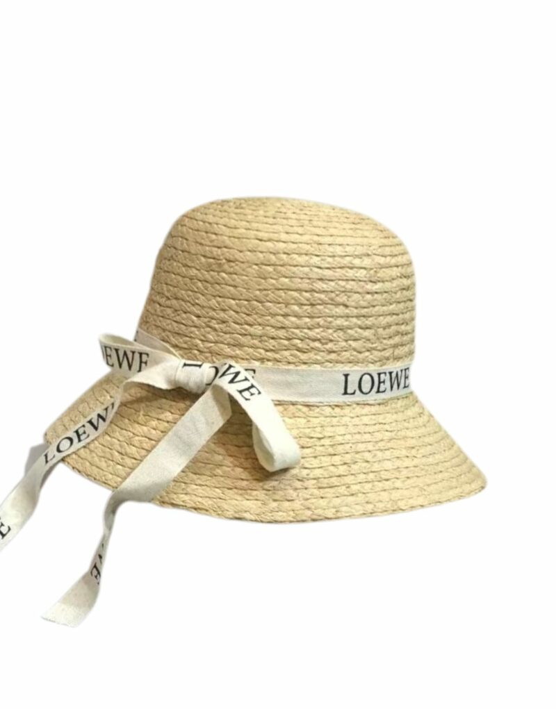 Loewe Straw Sun Hat Raffia With White Ribbon Logo Beige For Women 57cm/22.4in