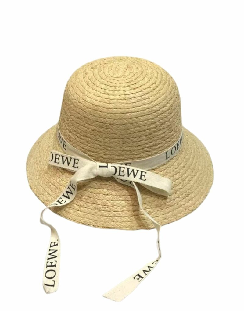 Loewe Straw Sun Hat Raffia With White Ribbon Logo Beige For Women 57cm/22.4in