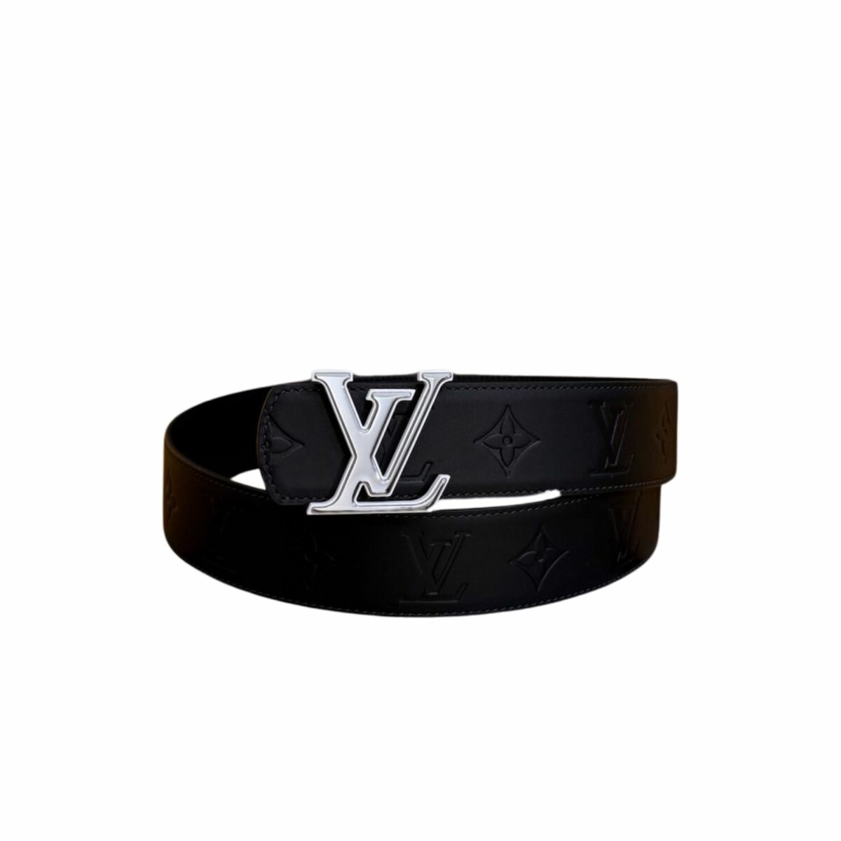 Louis Vuitton 40mm LV Initiales Monogram Embossed Leather Belt Black With Silver Buckle