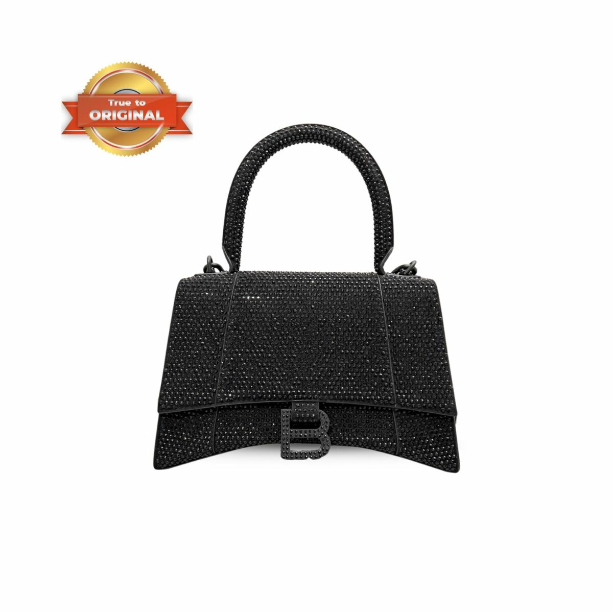 [True-to-ORIGINAL] Balenciaga Furry Hourglass Small Handbag With Rhinestones In Black For Women 24cm/9.4in