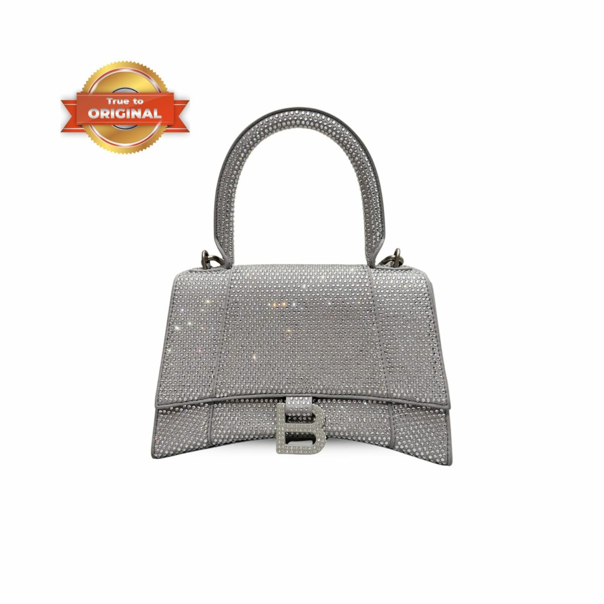 [True-to-ORIGINAL] Balenciaga Furry Hourglass Small Handbag With Rhinestones In Grey For Women 24cm/9.4in