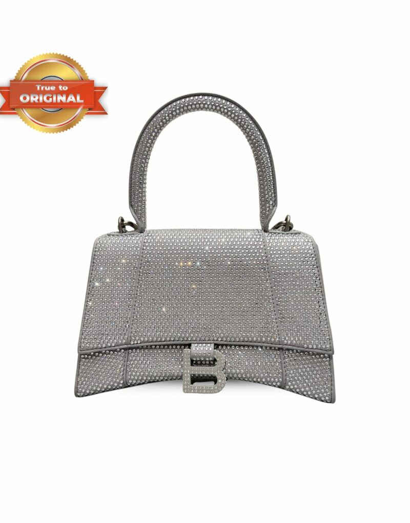 [True-to-ORIGINAL] Balenciaga Furry Hourglass Small Handbag With Rhinestones In Grey For Women 24cm/9.4in