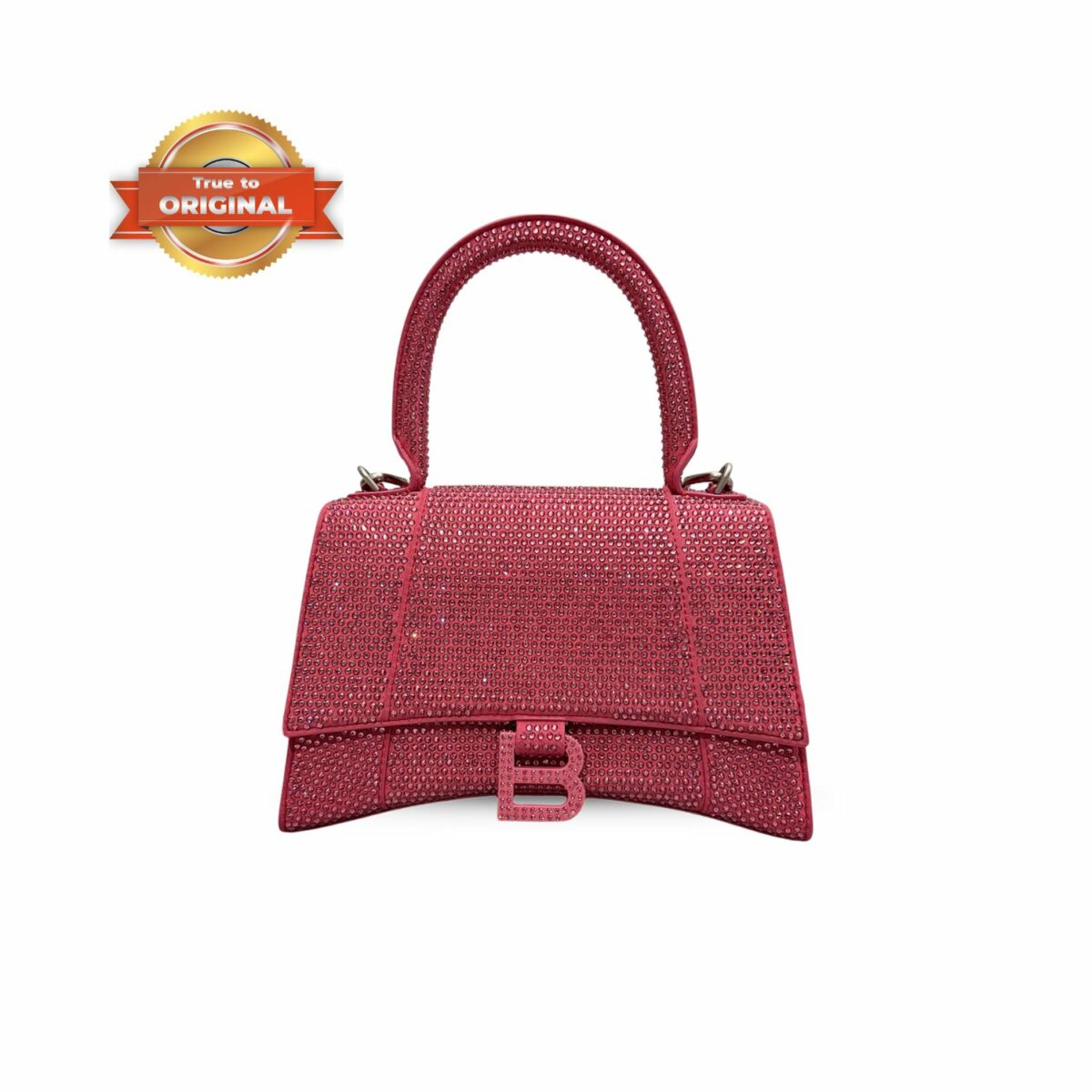 [True-to-ORIGINAL] Balenciaga Furry Hourglass Small Handbag With Rhinestones In Pink For Women 24cm/9.4in