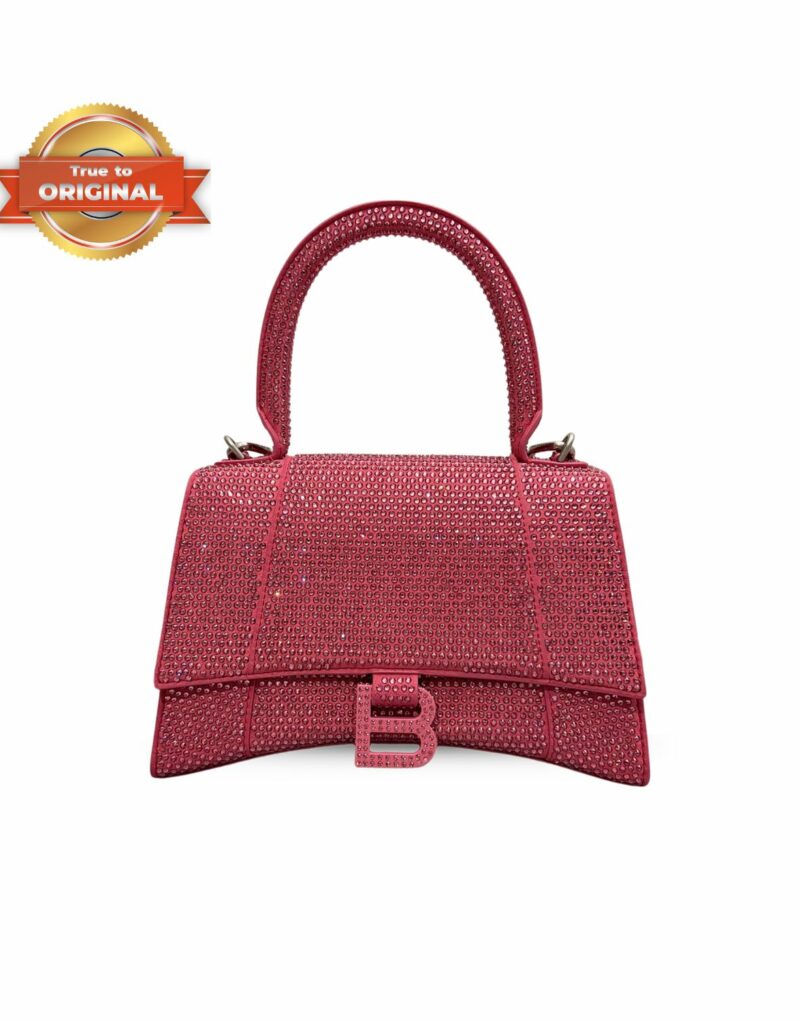 [True-to-ORIGINAL] Balenciaga Furry Hourglass Small Handbag With Rhinestones In Pink For Women 24cm/9.4in
