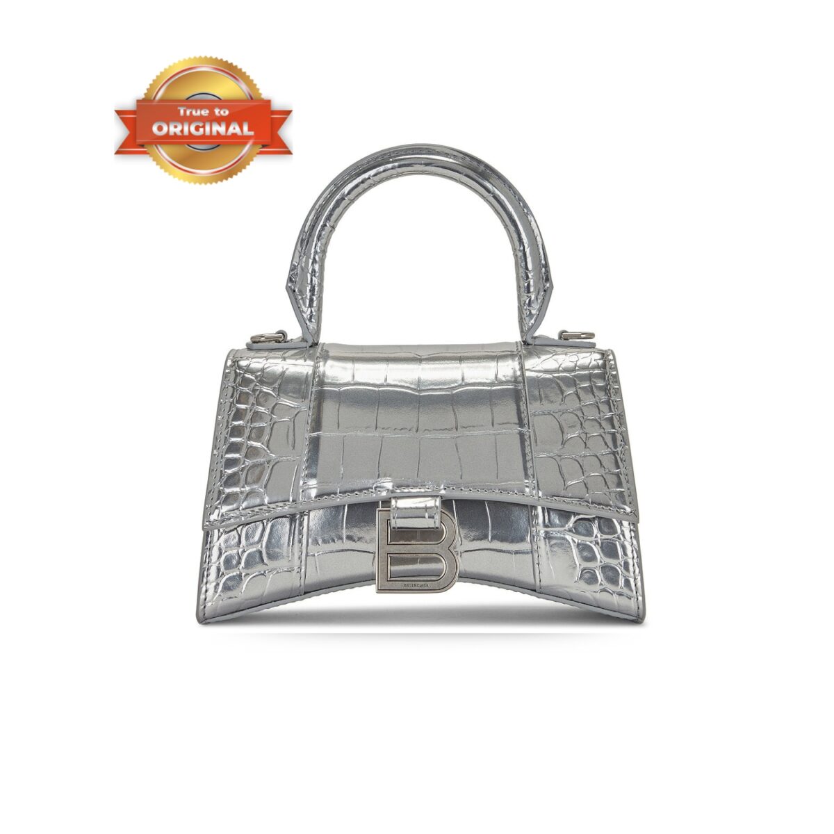 [True-to-ORIGINAL] Balenciaga XS Hourglass Top Handle Bag Metallic Silver For Women 19cm/7.5in 592833-1S4CY-8110