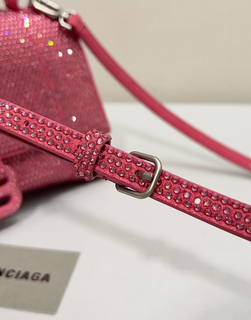 [True-to-ORIGINAL] Balenciaga Furry Hourglass Small Handbag With Rhinestones In Pink For Women 24cm/9.4in