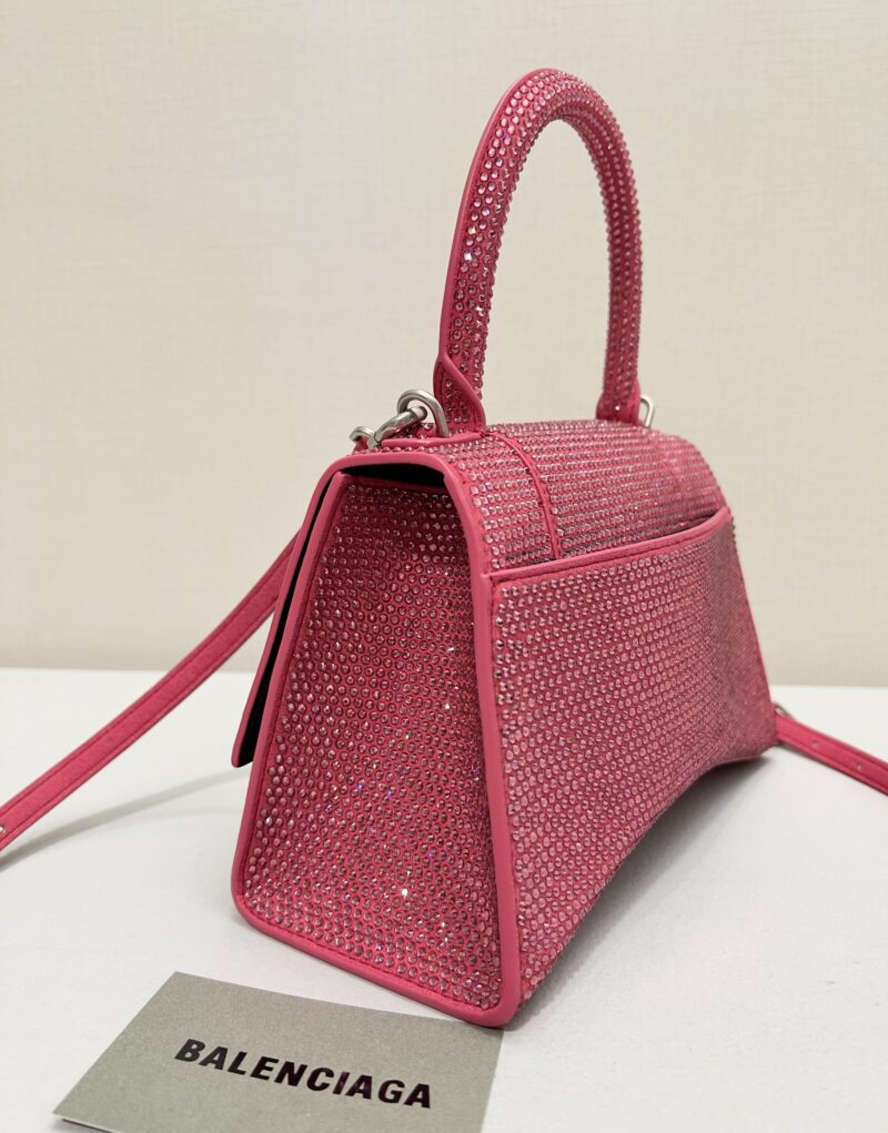 [True-to-ORIGINAL] Balenciaga Furry Hourglass Small Handbag With Rhinestones In Pink For Women 24cm/9.4in
