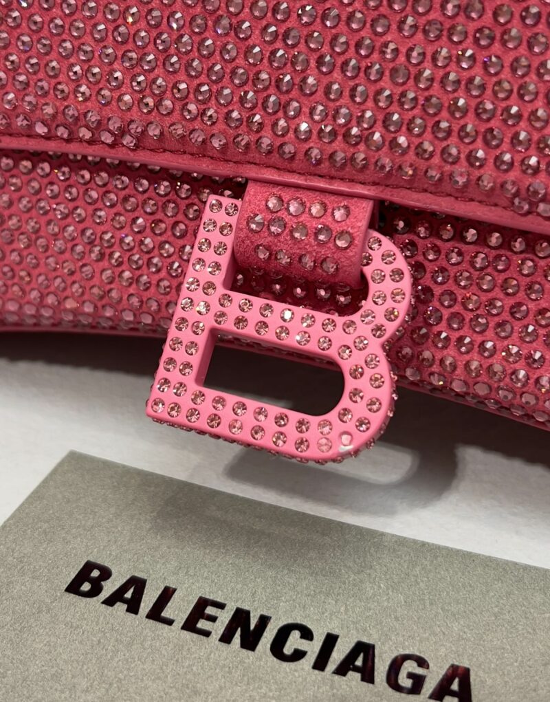[True-to-ORIGINAL] Balenciaga Furry Hourglass Small Handbag With Rhinestones In Pink For Women 24cm/9.4in