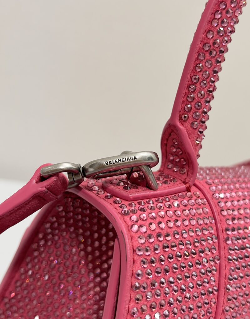 [True-to-ORIGINAL] Balenciaga Furry Hourglass Small Handbag With Rhinestones In Pink For Women 24cm/9.4in