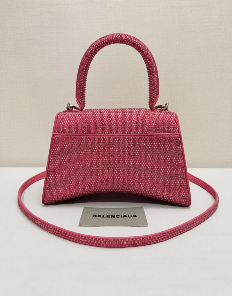 [True-to-ORIGINAL] Balenciaga Furry Hourglass Small Handbag With Rhinestones In Pink For Women 24cm/9.4in