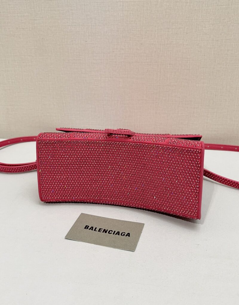 [True-to-ORIGINAL] Balenciaga Furry Hourglass Small Handbag With Rhinestones In Pink For Women 24cm/9.4in