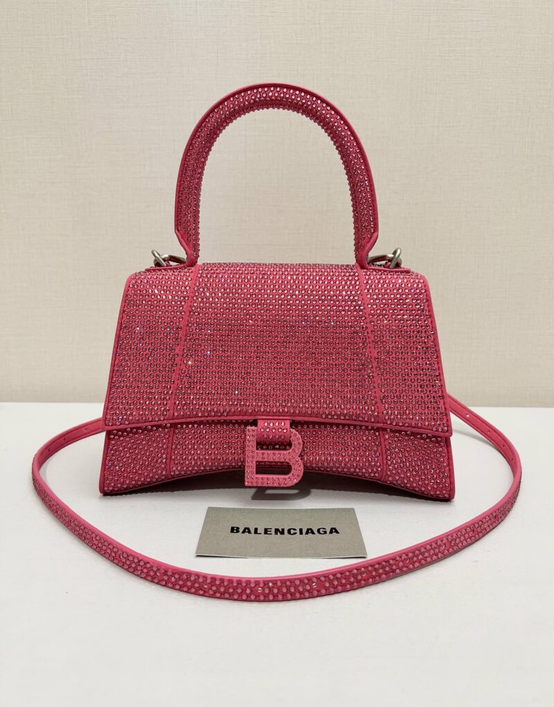 [True-to-ORIGINAL] Balenciaga Furry Hourglass Small Handbag With Rhinestones In Pink For Women 24cm/9.4in