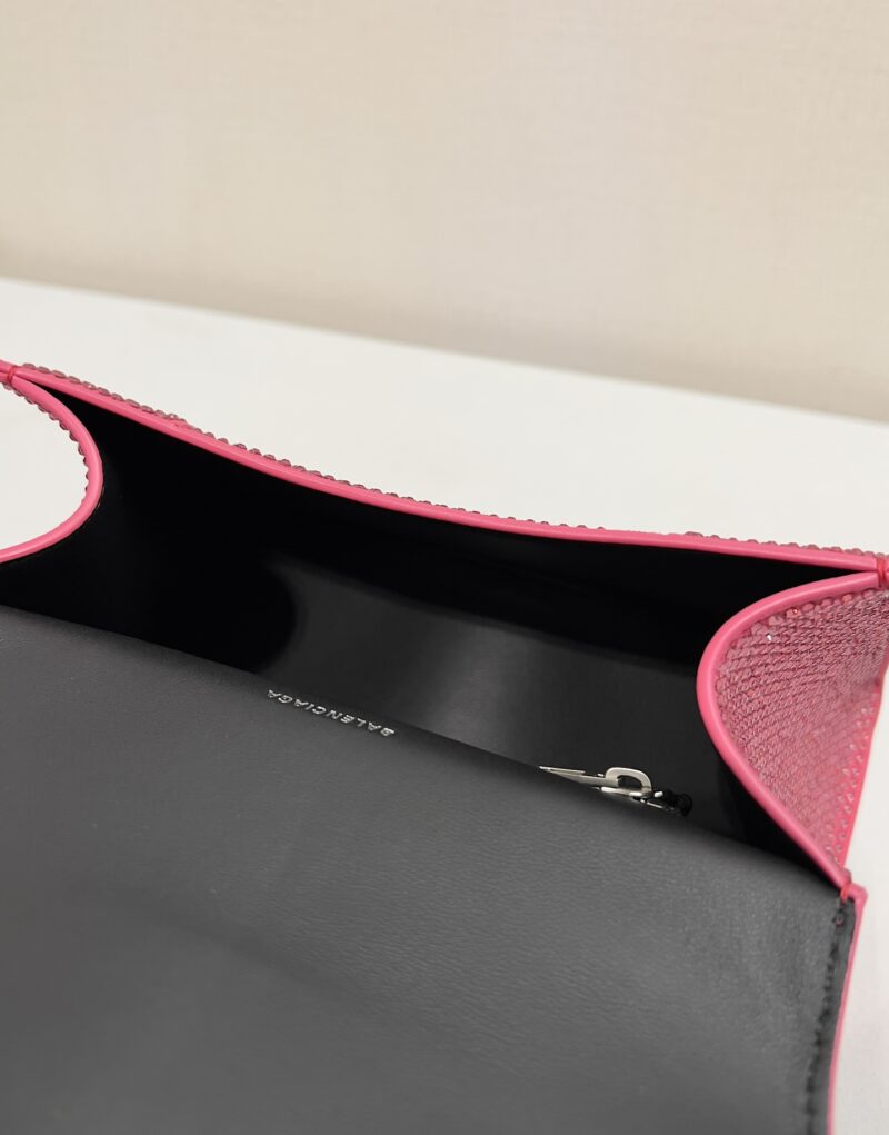 [True-to-ORIGINAL] Balenciaga Furry Hourglass Small Handbag With Rhinestones In Pink For Women 24cm/9.4in