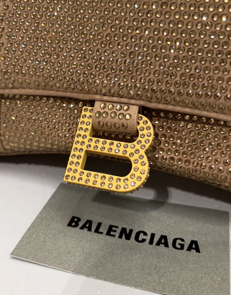 [True-to-ORIGINAL] Balenciaga Furry Hourglass Small Handbag With Rhinestones In Yellow For Women 24cm/9.4in
