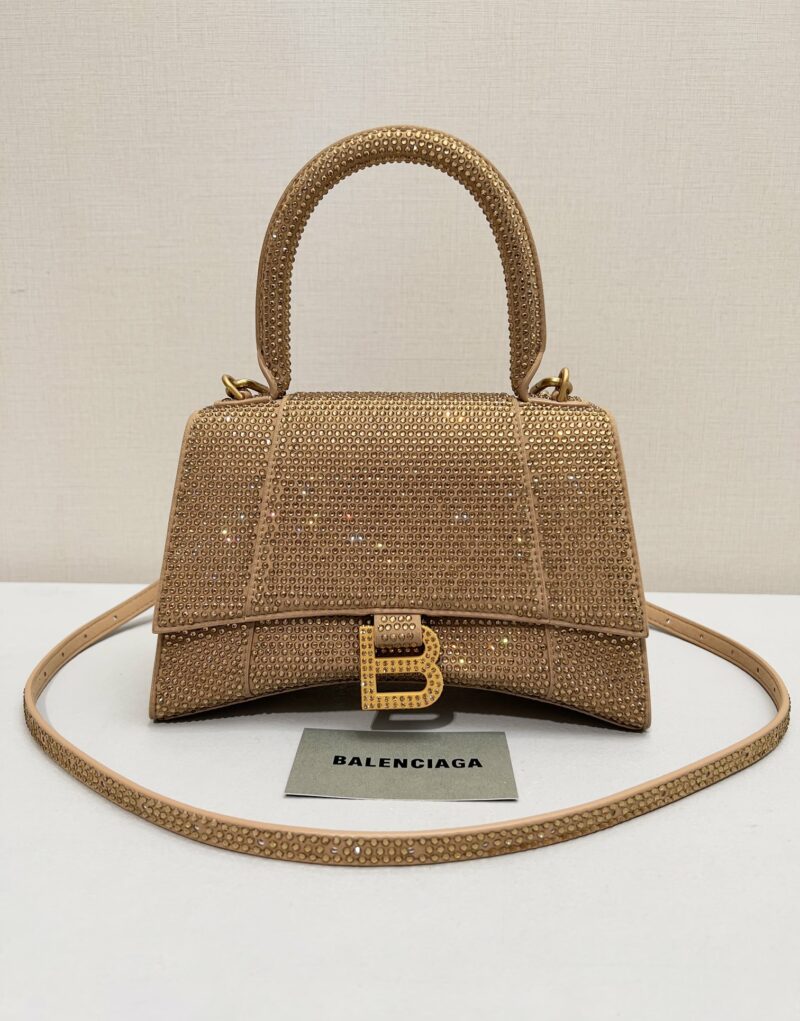 [True-to-ORIGINAL] Balenciaga Furry Hourglass Small Handbag With Rhinestones In Yellow For Women 24cm/9.4in