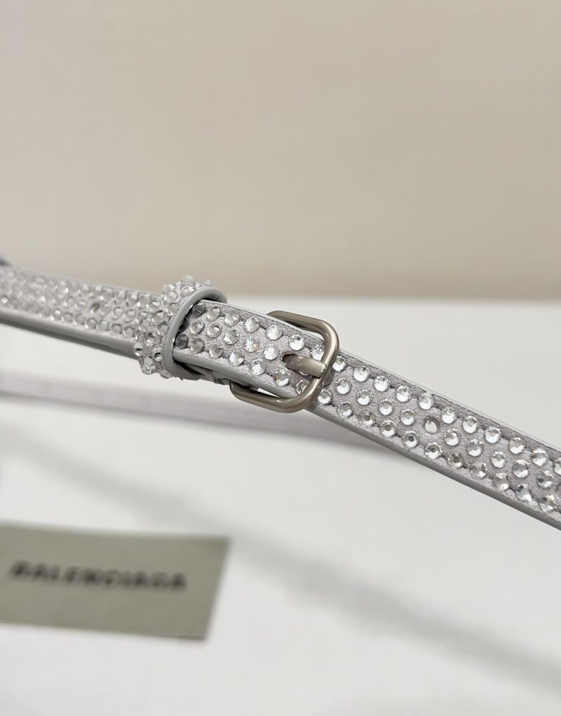 [True-to-ORIGINAL] Balenciaga Furry Hourglass Small Handbag With Rhinestones In Grey For Women 24cm/9.4in